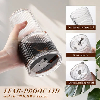 20oz Striped Glass Tumbler Set with Lids & Straws, Thickened Round Drinking Cups for Coffee, Smoothies & Beverages