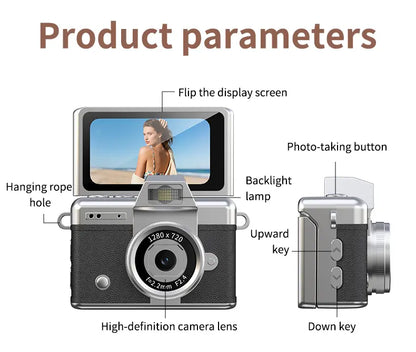 Mini Keychain Digital Camera, Pocket-Size 1080P HD Retro Camera with Flash, 0.96-Inch Screen, 32GB Memory Card & Charging Cable Included