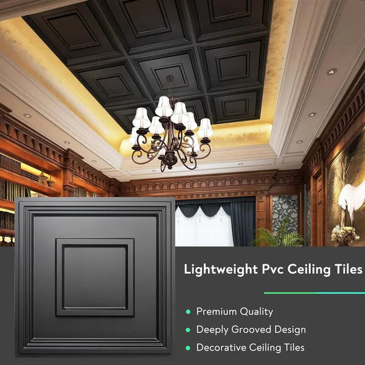 12-Pack 2' x 2' PVC Glue-Up Ceiling Tiles, White Decorative Ceiling Panels, Covers 48 Sq. Ft. for Home & Interior Decoration